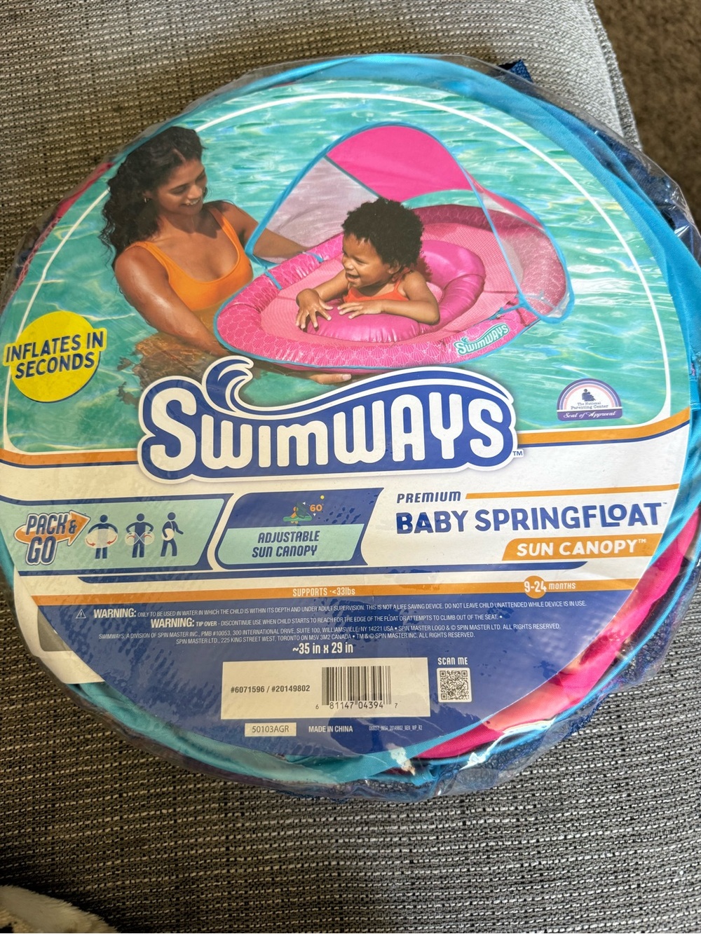 Swimways Pink Baby SpringFloat with Sun Canopy - Kids Swim